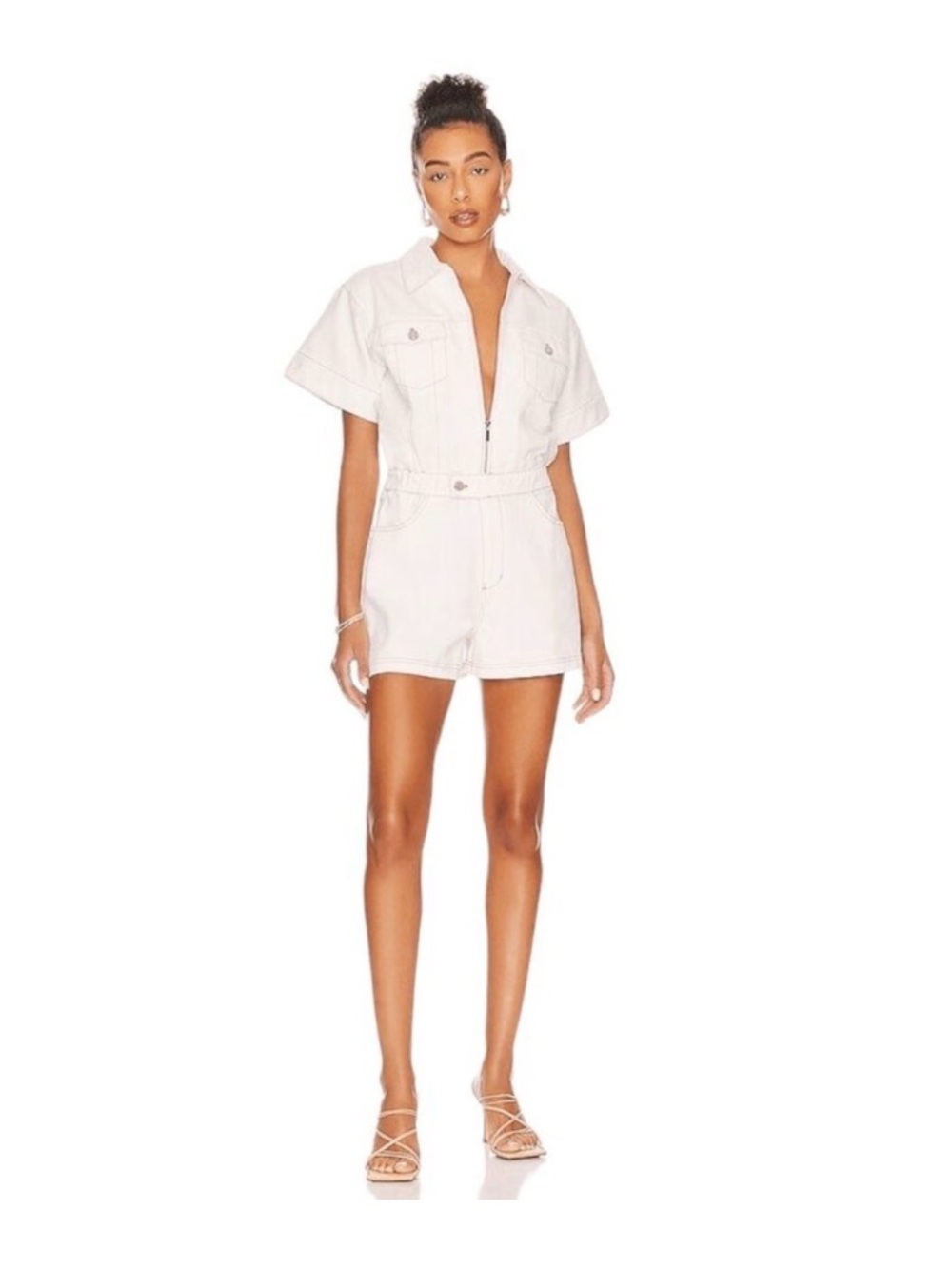 WeWoreWhat White Denim Romper Size Small Flight Romper